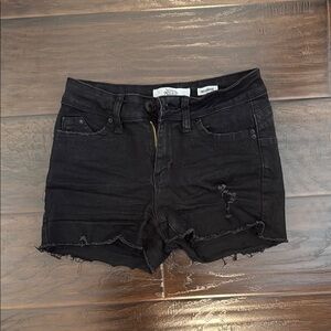 Distressed Black Denim Shorts
